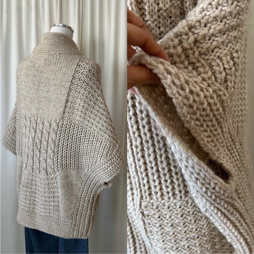 Elsamanda Zip-up poncho sweater chunky knit wool blend Cream One Size - Picture 6 of 8